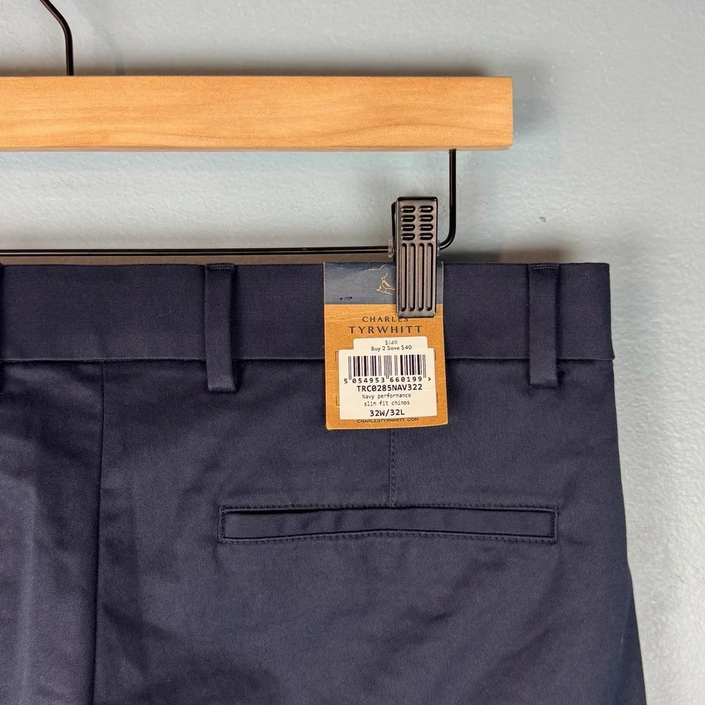 Charles Tyrwhitt Performance Slim Fit Chino Pants Mens 32x32 Navy Blue Stretch